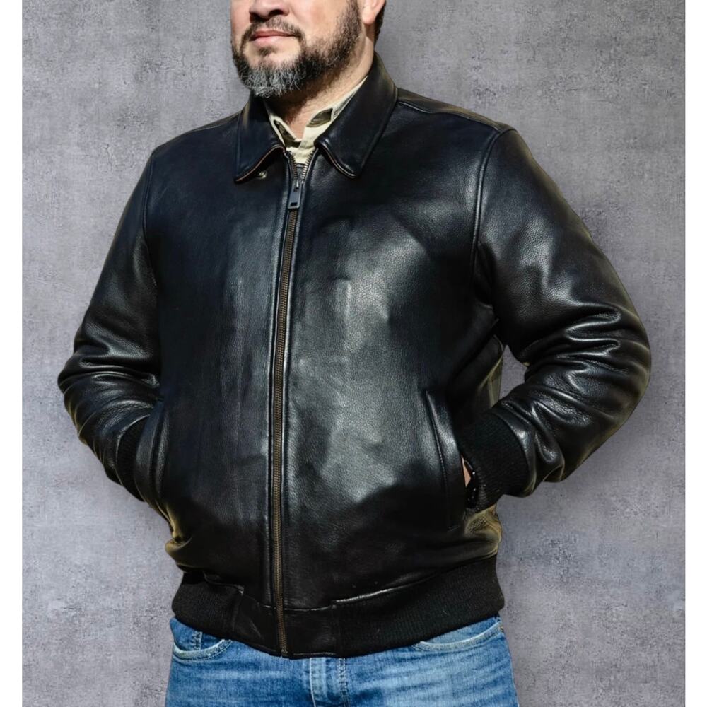 First Mfg Co Custom Shop Black Leather Moto Bomber Jacket Mens 4X Ltd Ed FMC
